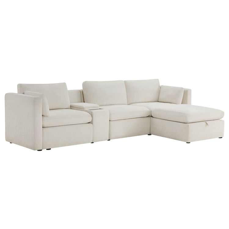 Delaney 4-Seat Modular Sofa Chaise with Storage Ottoman