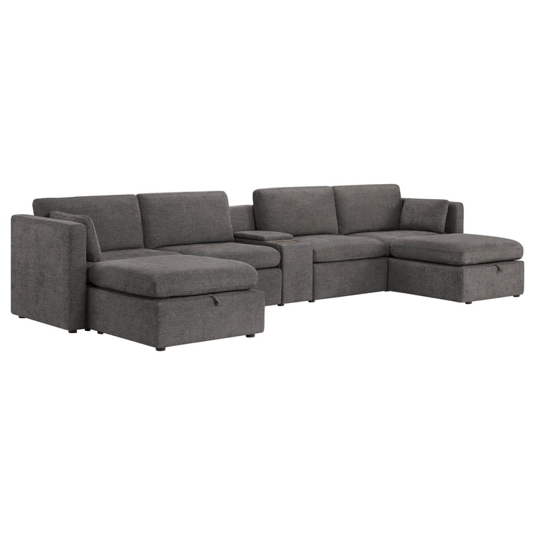 Delaney 6-Seat Modular Sofa Chaise with Storage Ottomans