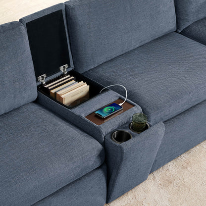 Delaney 5-Seat Modular Sofa Chaise with Storage Ottomans