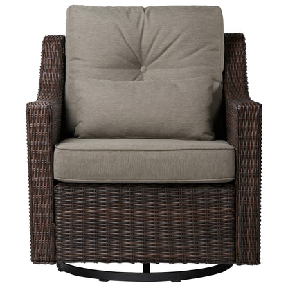 Elara rattan outdoor rocking swivel accent chair with taupe cushions, ideal for modern patios - CHITA Living