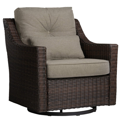 Elara outdoor rocking swivel chair with taupe cushions, perfect for contemporary patios - CHITA Living