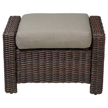 Elara rattan outdoor ottoman with plush beige cushion for patio relaxation - CHITA Living