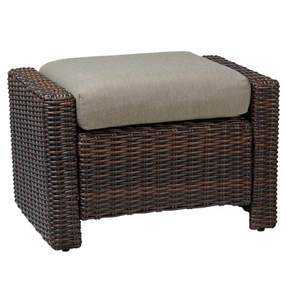 Elara rattan outdoor ottoman with beige cushion for stylish patio comfort - CHITA Living