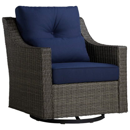 Elara Rattan Chair with navy cushion, ideal for outdoor seating and relaxation - CHITA Living