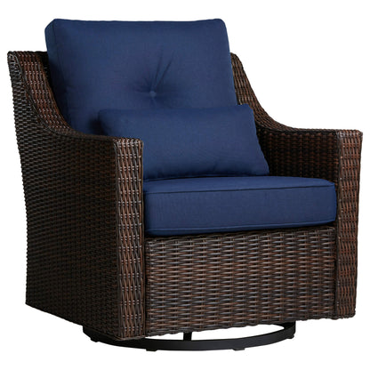 Elara rattan outdoor swivel chair with navy cushions, perfect for modern patios - CHITA Living