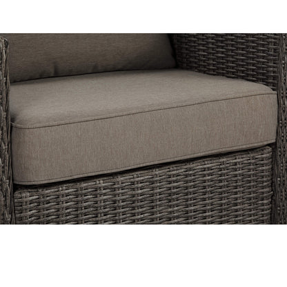 Elara rattan outdoor rocking swivel chair with taupe cushion and woven wicker detail - CHITA Living