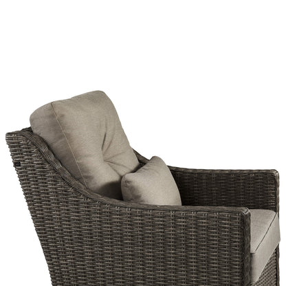 Elara outdoor rocking swivel accent chair with taupe cushions and woven wicker detail - CHITA Living