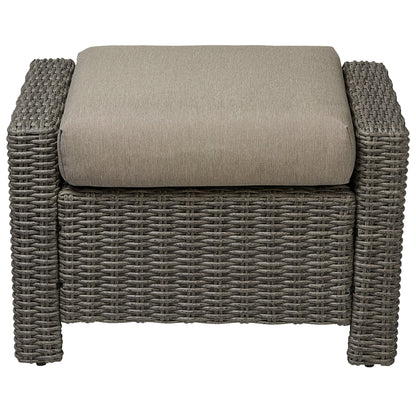 Elara rattan outdoor ottoman with beige cushion for stylish patio comfort - CHITA Living