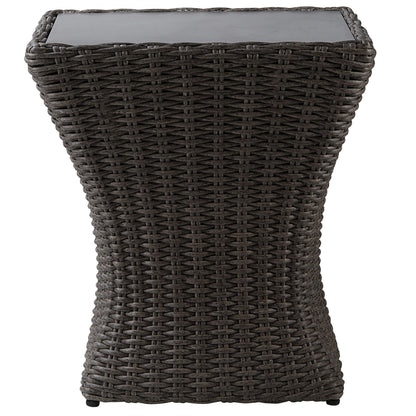 Gray rattan side table with a modern design for outdoor patio use - CHITA Living