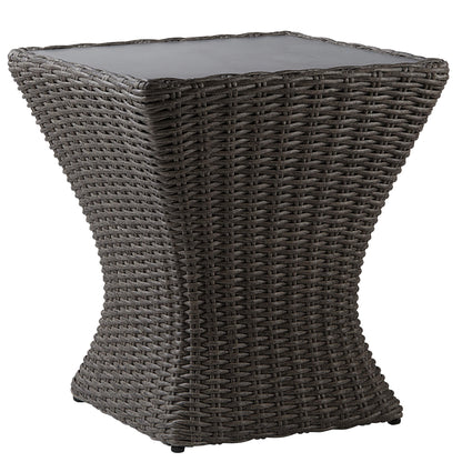 Modern gray rattan side table with sleek design for outdoor use - CHITA Living