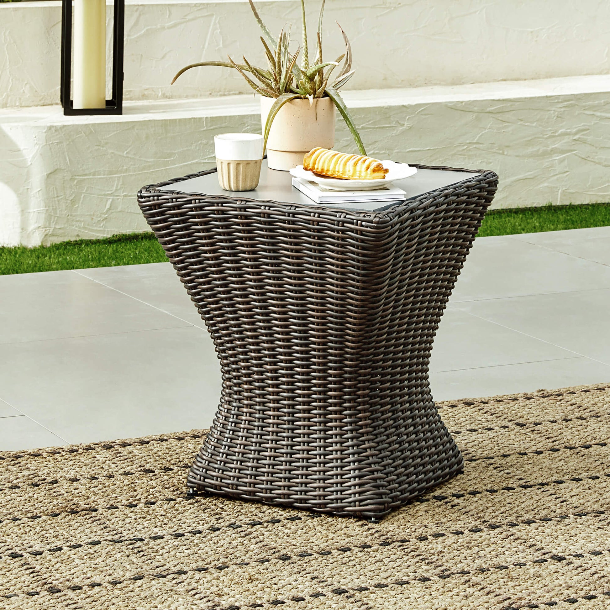 Woven rattan accent side table for outdoor patios, ideal for bistro setups - CHITA Living