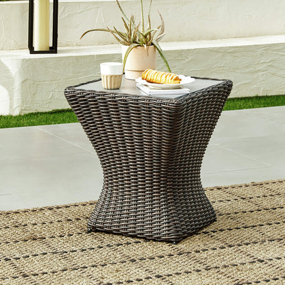 Woven rattan accent side table for outdoor patios, ideal for bistro setups - CHITA Living