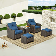 Elara Rattan patio set with blue cushions and side table in contemporary outdoor space - CHITA Living