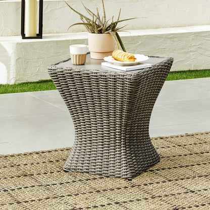 Woven rattan accent table suitable for patio settings with smooth tabletop - CHITA Living