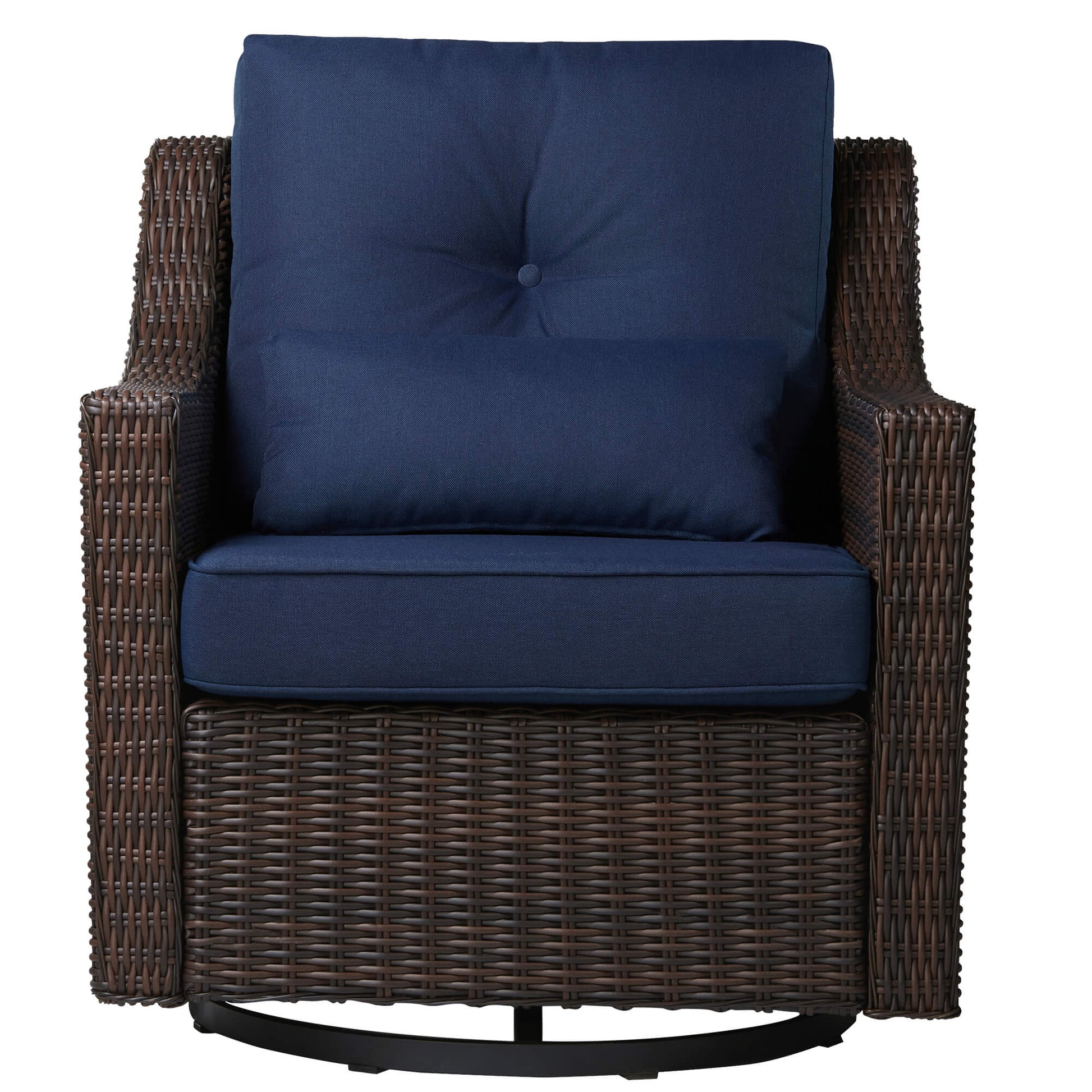 Elara rattan swivel accent chair with plush navy cushions for outdoor comfort - CHITA Living