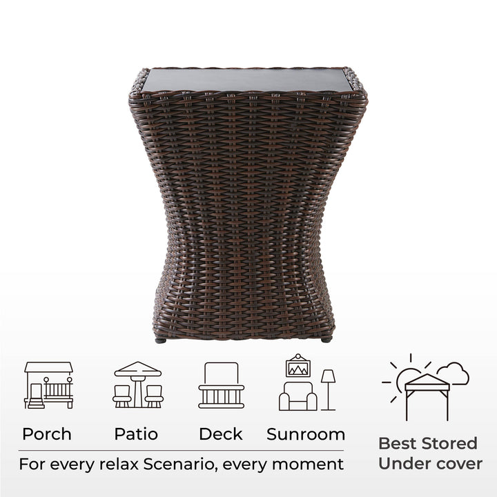 Elara Rattan Outdoor Side Table ideal for patio, porch, deck, and sunroom with safety tips - CHITA Living