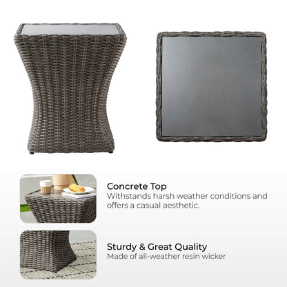 Elara Rattan Outdoor Side Table with concrete top and sturdy resin wicker design - CHITA Living