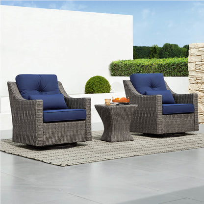 Elara Rattan Outdoor Side Table with modern chairs in a stylish patio setting - CHITA Living