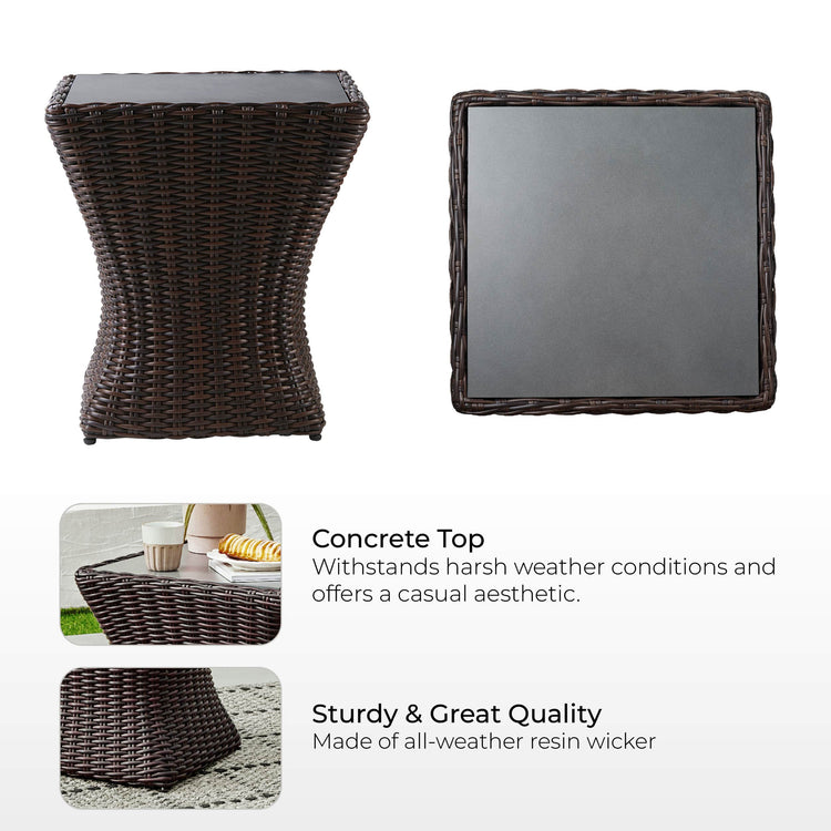 Elara Rattan Outdoor Side Table with concrete top for durability and style - CHITA Living