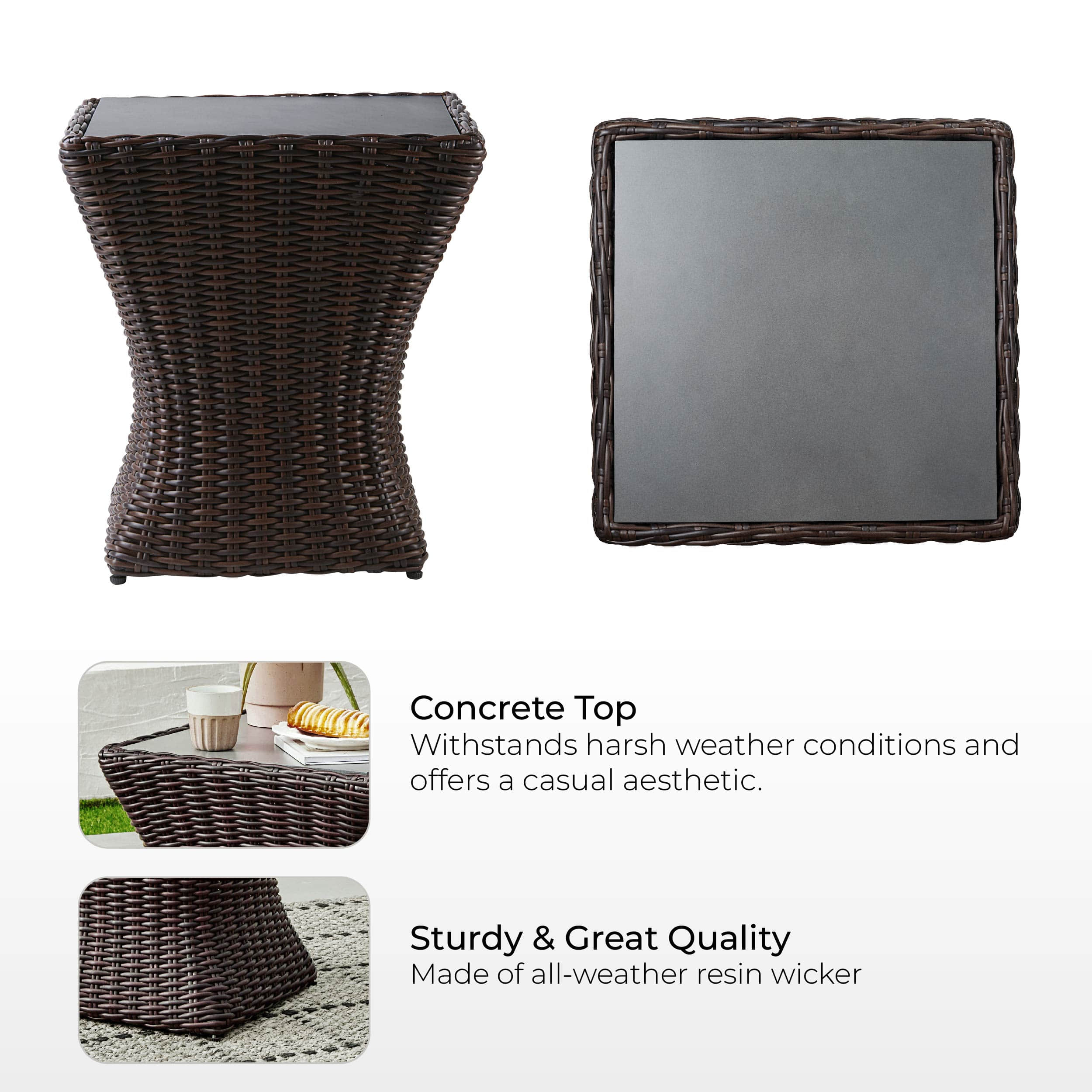 Elara Rattan Outdoor Side Table with concrete top for durability and style - CHITA Living