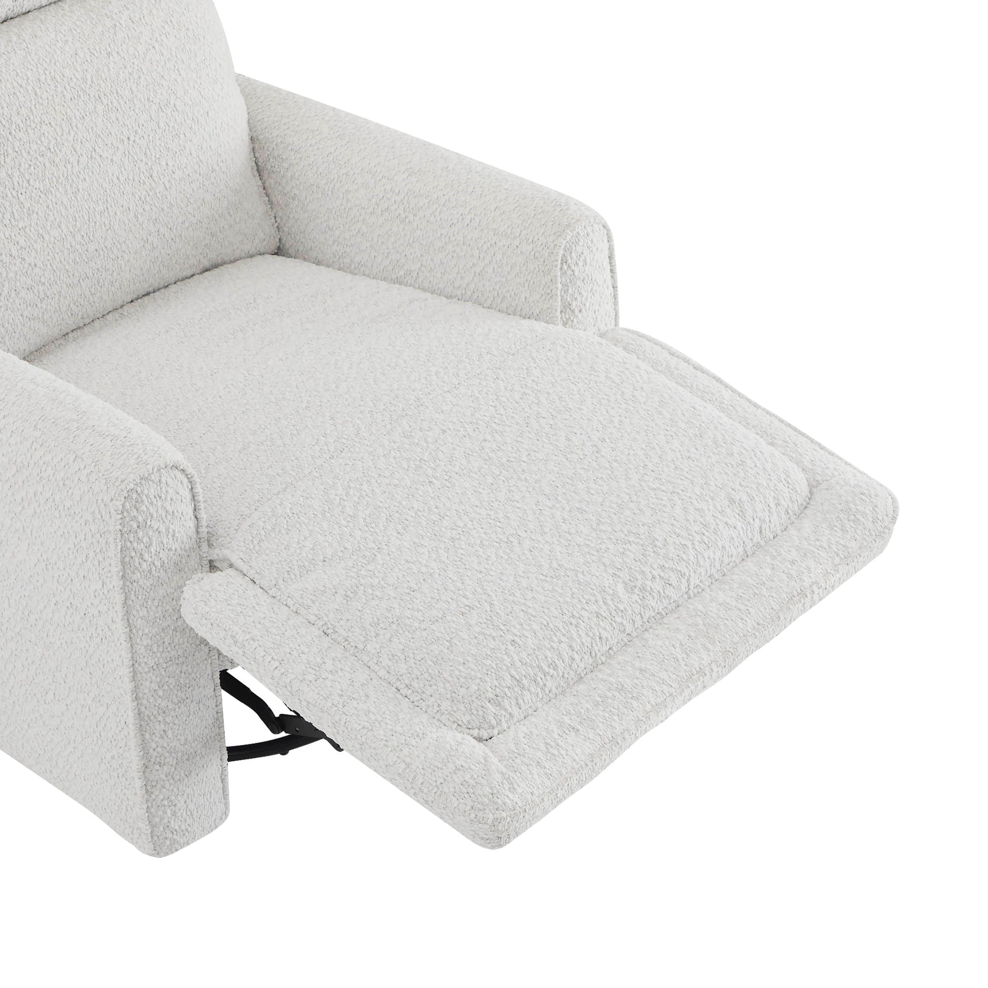 Elysian Power Swivel Glider Recliner with extended footrest in soft white fabric - CHITA Living