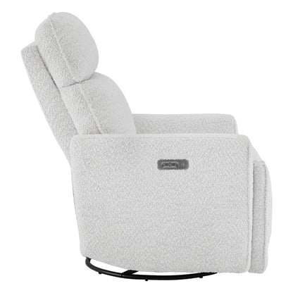 Side view of Elysian Power Swivel Recliner chair with plush white fabric and control button - CHITA Living
