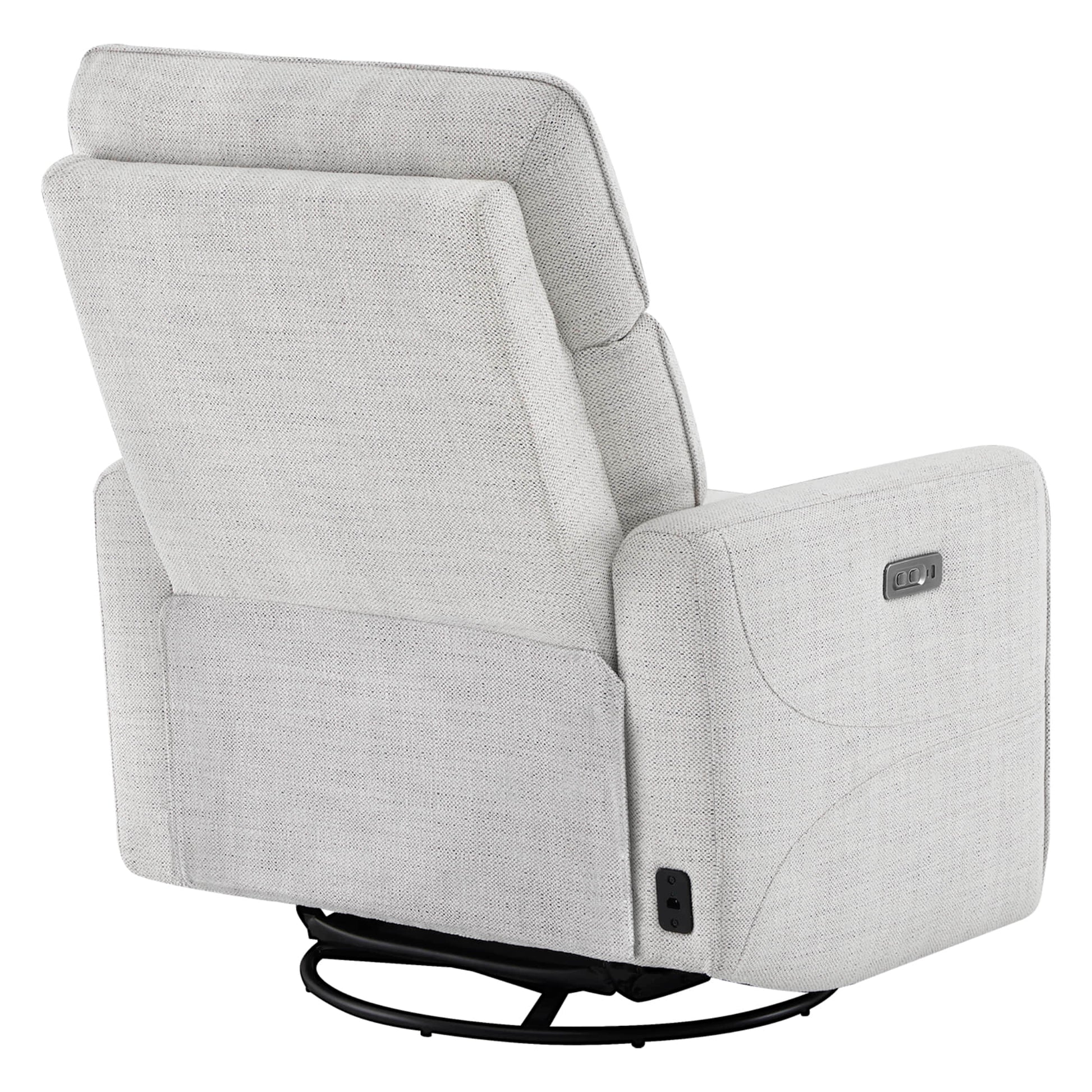 Elysian Power Swivel Glider Recliner back view in soft gray fabric with control button - CHITA Living
