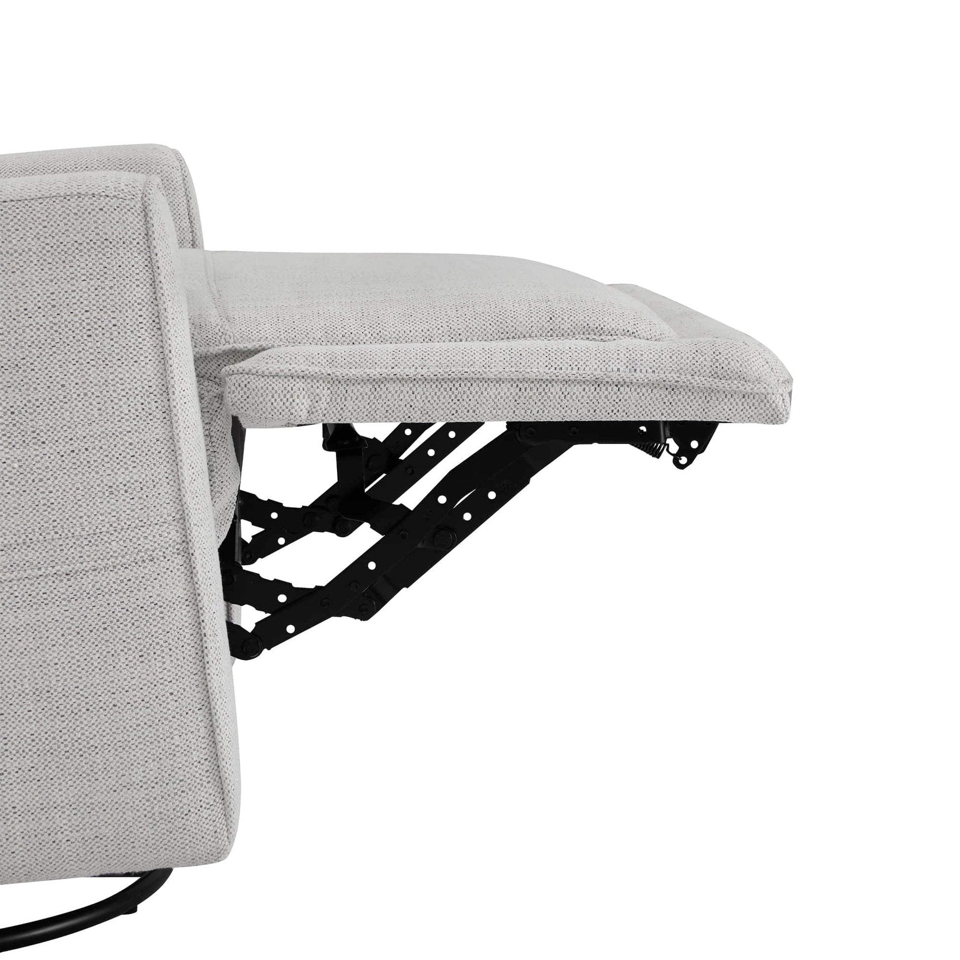 Adjustable footrest mechanism of Elysian Power Swivel Glider Recliner in light gray fabric - CHITA Living