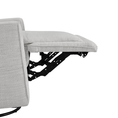 Adjustable footrest mechanism of Elysian Power Swivel Glider Recliner in light gray fabric - CHITA Living