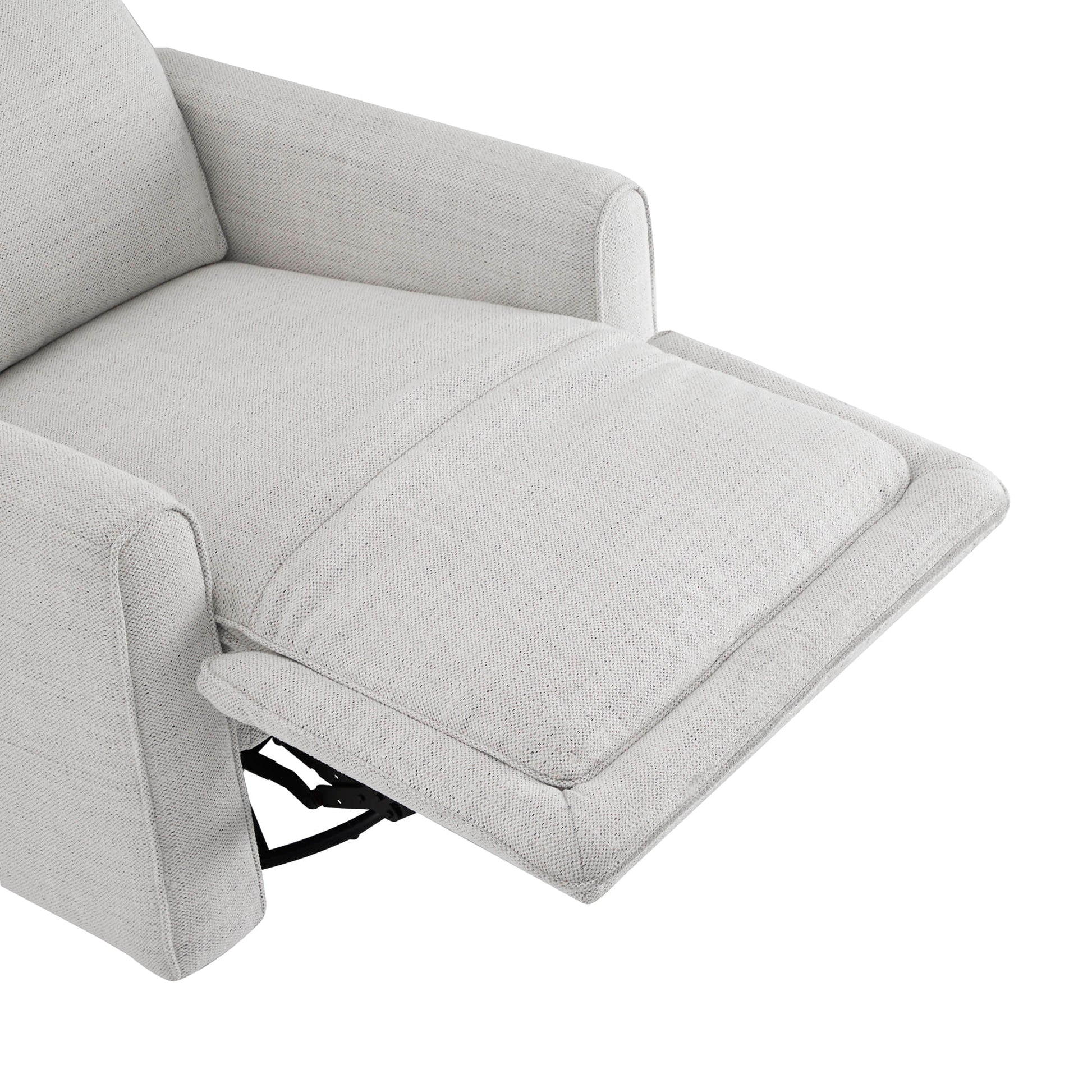 Elysian Power Swivel Glider Recliner with extended footrest in soft light gray fabric - CHITA Living