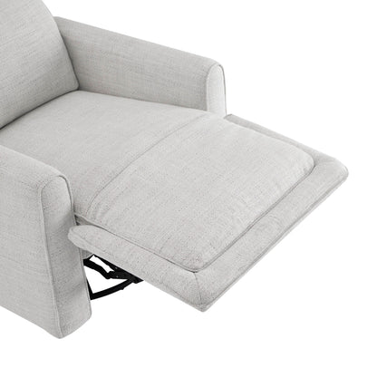 Elysian Power Swivel Glider Recliner with extended footrest in soft light gray fabric - CHITA Living