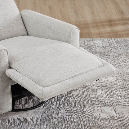 Elysian Power Swivel Glider Recliner extended footrest in soft textured white fabric - CHITA Living