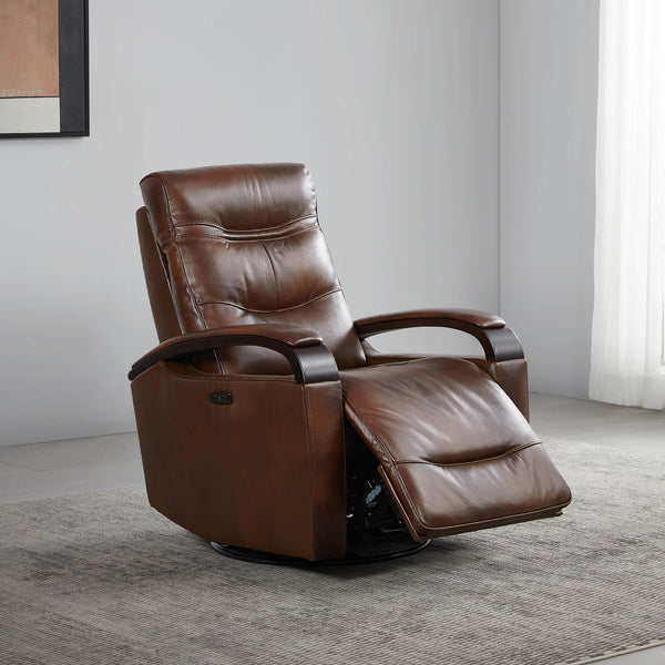 Gentry Leather Power Swivel Glider Recliner in brown leather - CHITA Living