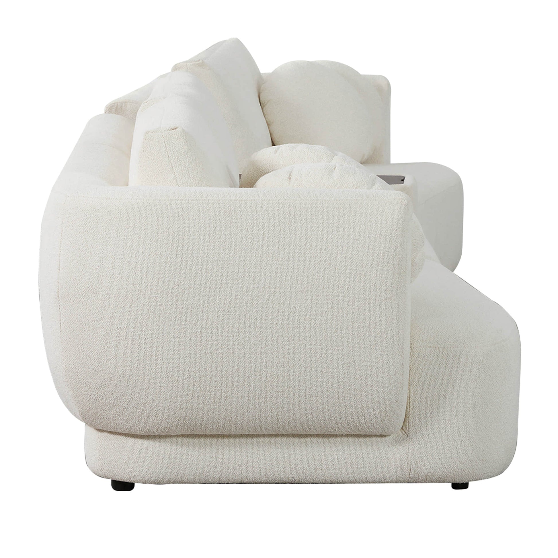 Side view of Grace 3-Seat Modular Curved Sofa in light boucle fabric with rounded cushions - CHITA Living