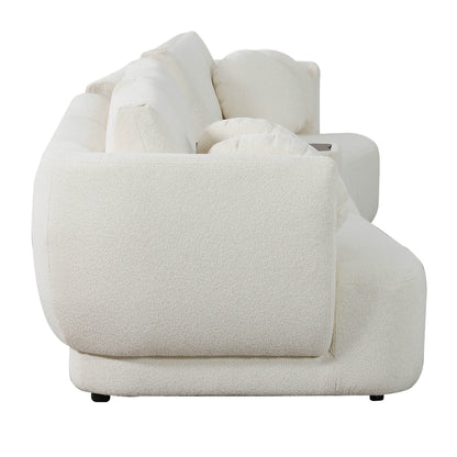 Side view of Grace 3-Seat Modular Curved Sofa in light boucle fabric with rounded cushions - CHITA Living