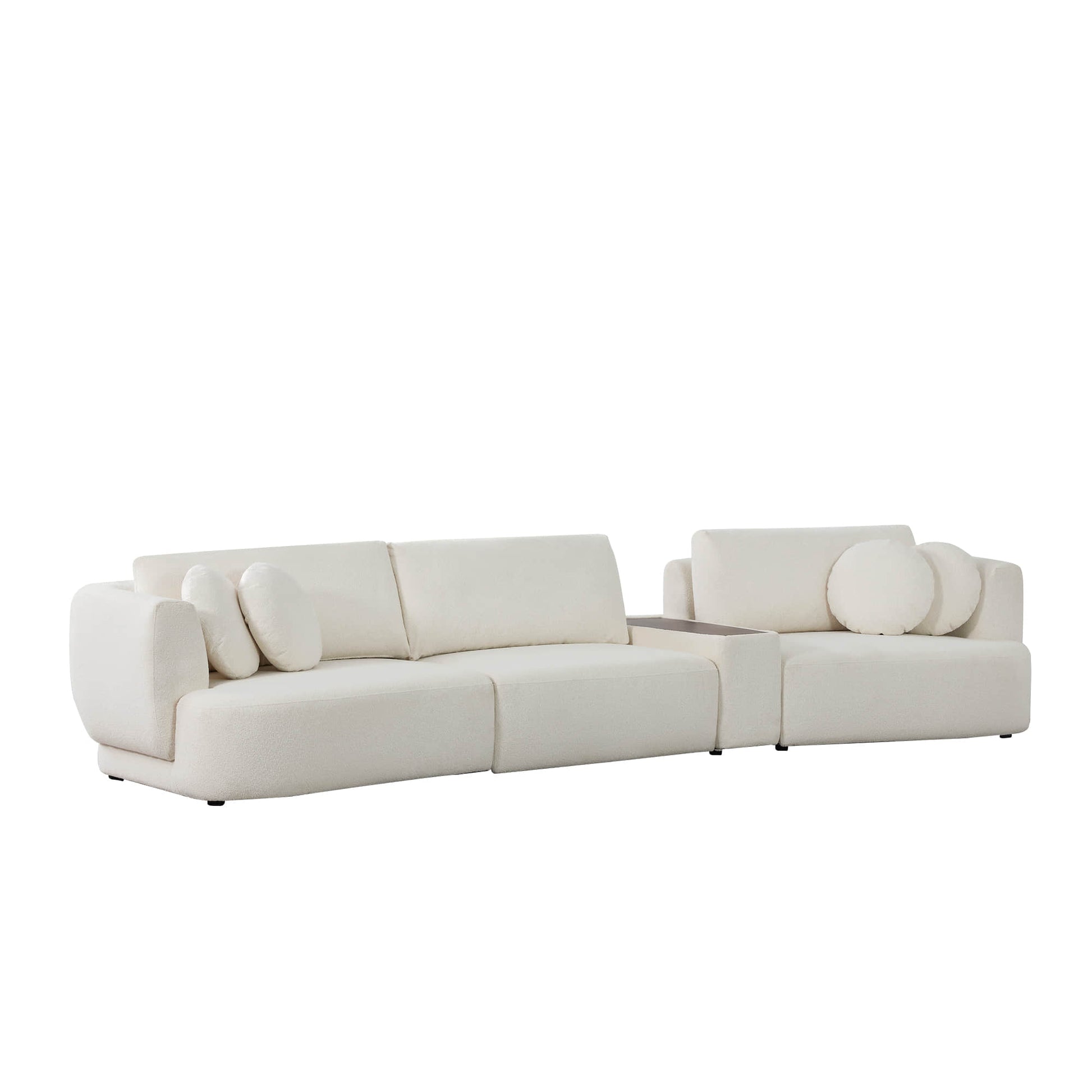Grace 3-Seat Modular Curved Sofa in light boucle fabric with round cushions - CHITA Living