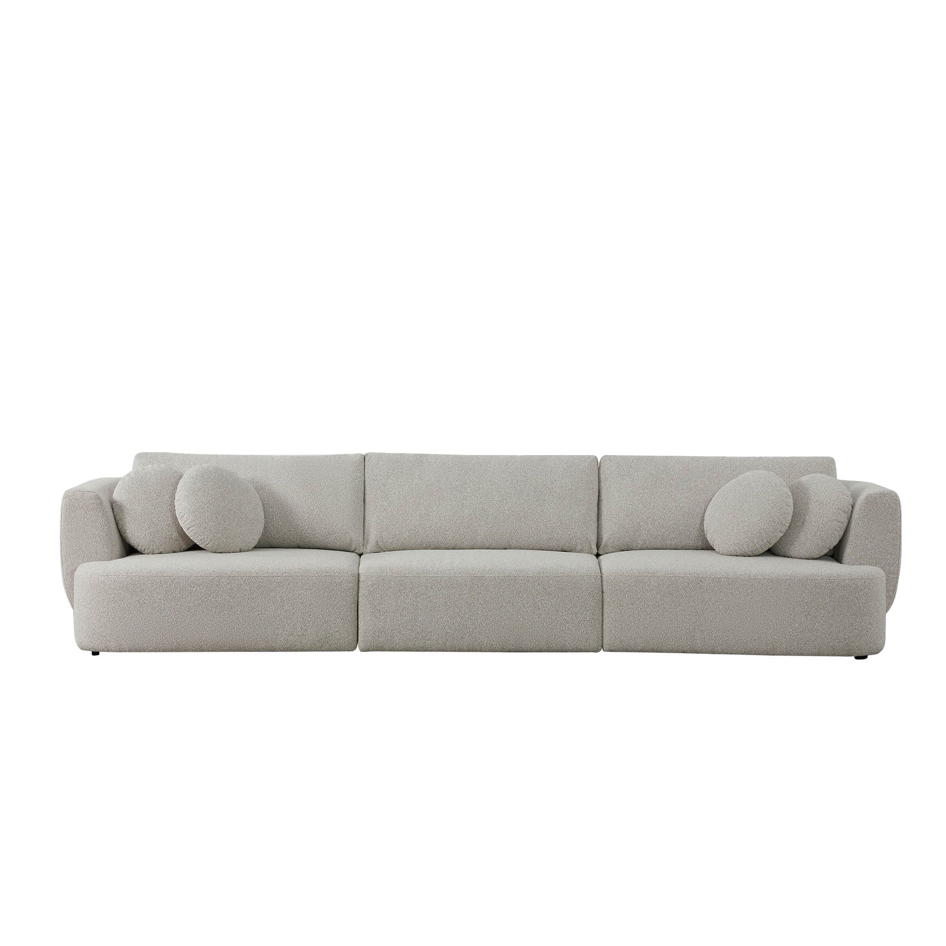 Grace 3-Seat Modular Curved Sofa in light boucle fabric with soft round cushions - CHITA Living