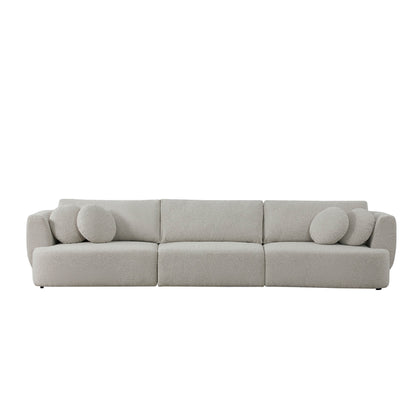 Grace 3-Seat Modular Curved Sofa in light boucle fabric with soft round cushions - CHITA Living