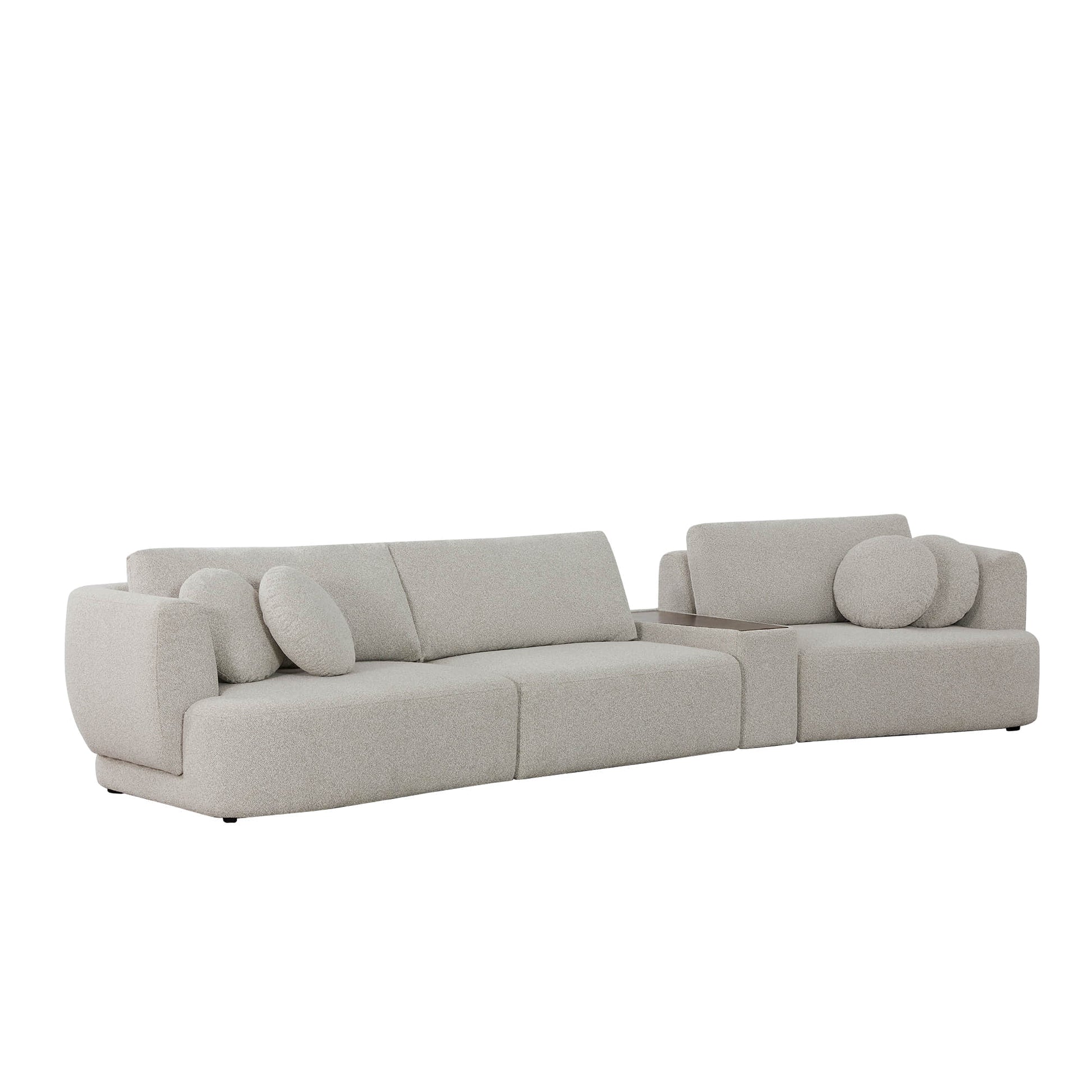 Grace 3-Seat Modular Curved Sofa in light boucle fabric with round cushions - CHITA Living