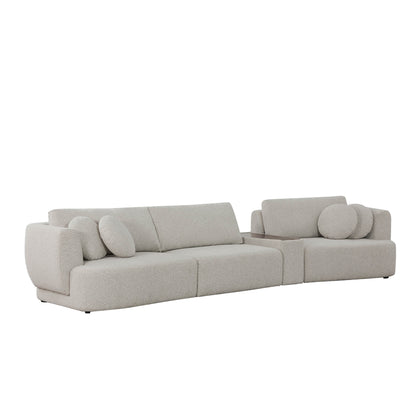 Grace 3-Seat Modular Curved Sofa in light boucle fabric with round cushions - CHITA Living