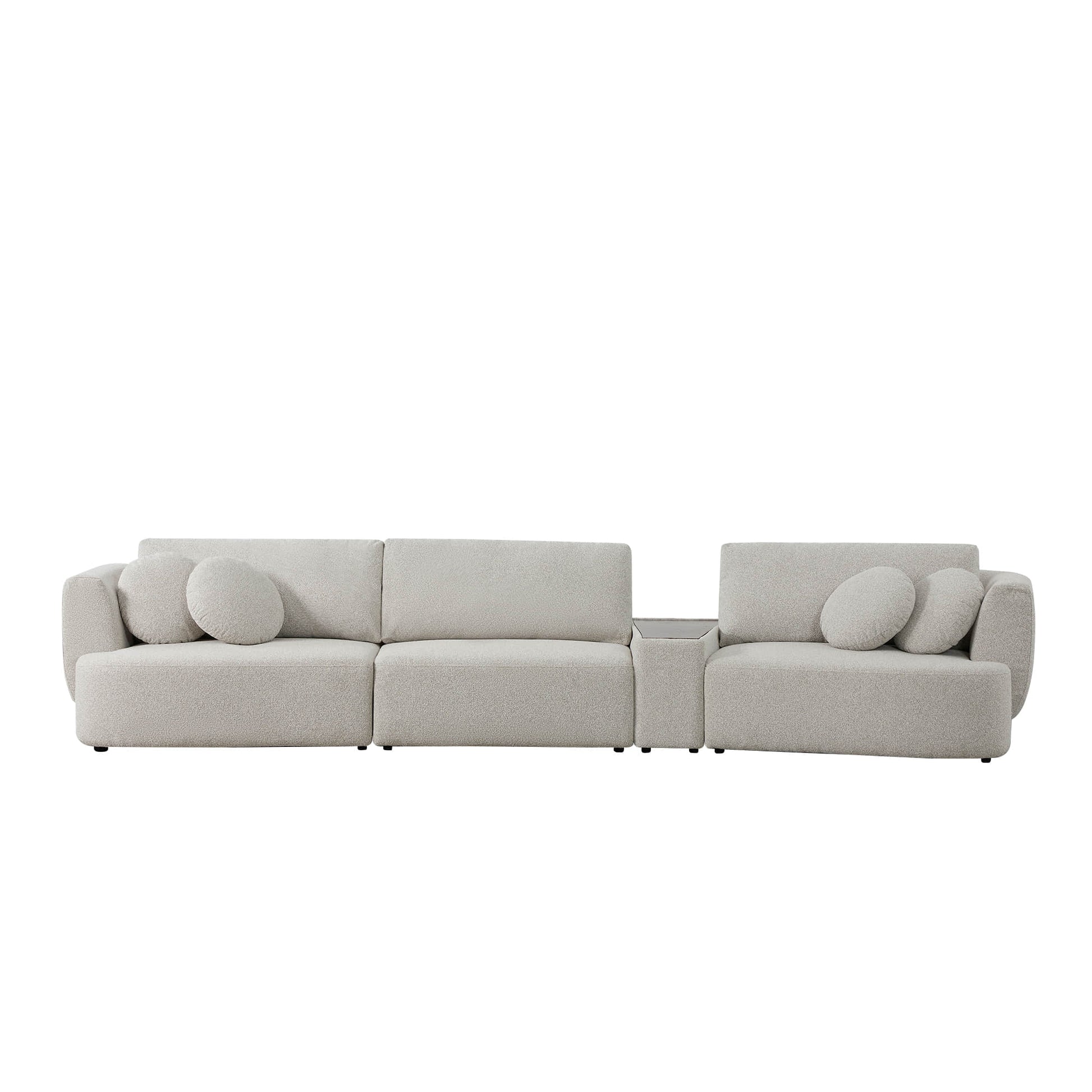 Grace 3-Seat Modular Curved Sofa in light boucle fabric with round cushions - CHITA Living