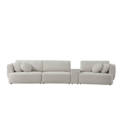 Grace 3-Seat Modular Curved Sofa in light boucle fabric with round cushions - CHITA Living