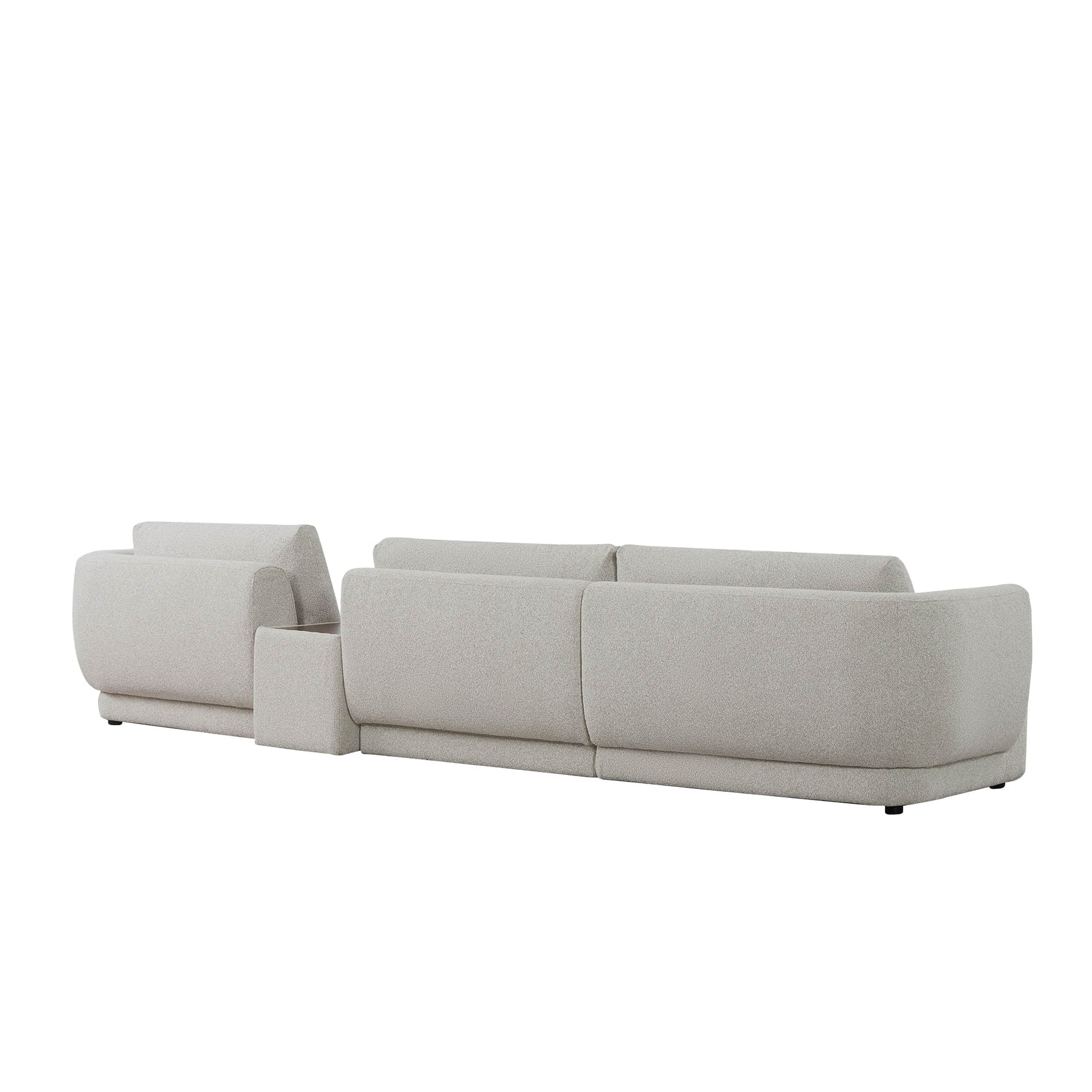 Rear view of Grace 3-Seat Modular Curved Sofa in light boucle fabric - CHITA Living