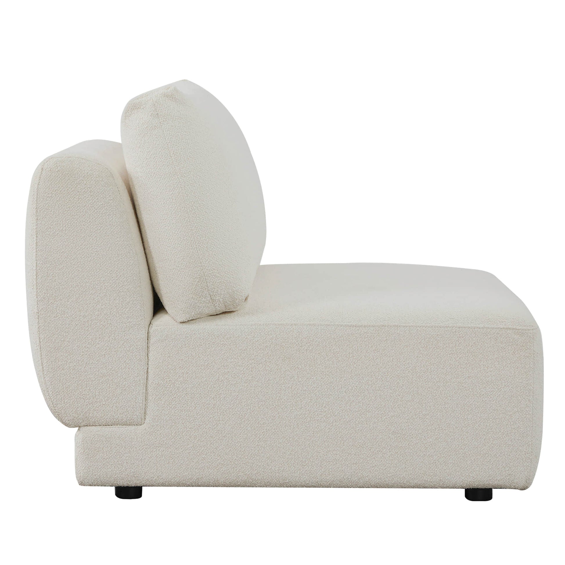 Side profile of Grace modular armless sofa chair in soft boucle fabric, highlighting modern design - CHITA Living