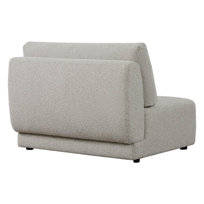Back view of Grace modular armless sofa chair in light boucle fabric, highlighting modern style - CHITA Living