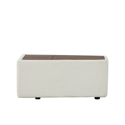 Grace Storage Wedge Console with beige boucle fabric and walnut veneer top, modern design - CHITA Living