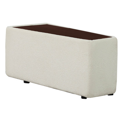 Grace Storage Wedge Console with beige boucle fabric and walnut veneer top for contemporary decor - CHITA Living