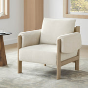 Harbor Accent Chair, a harmony of wood and soft upholstery, in a bright living room with natural light.