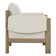 Harbor Accent Chair, a harmony of wood and soft upholstery, side view on a white background.