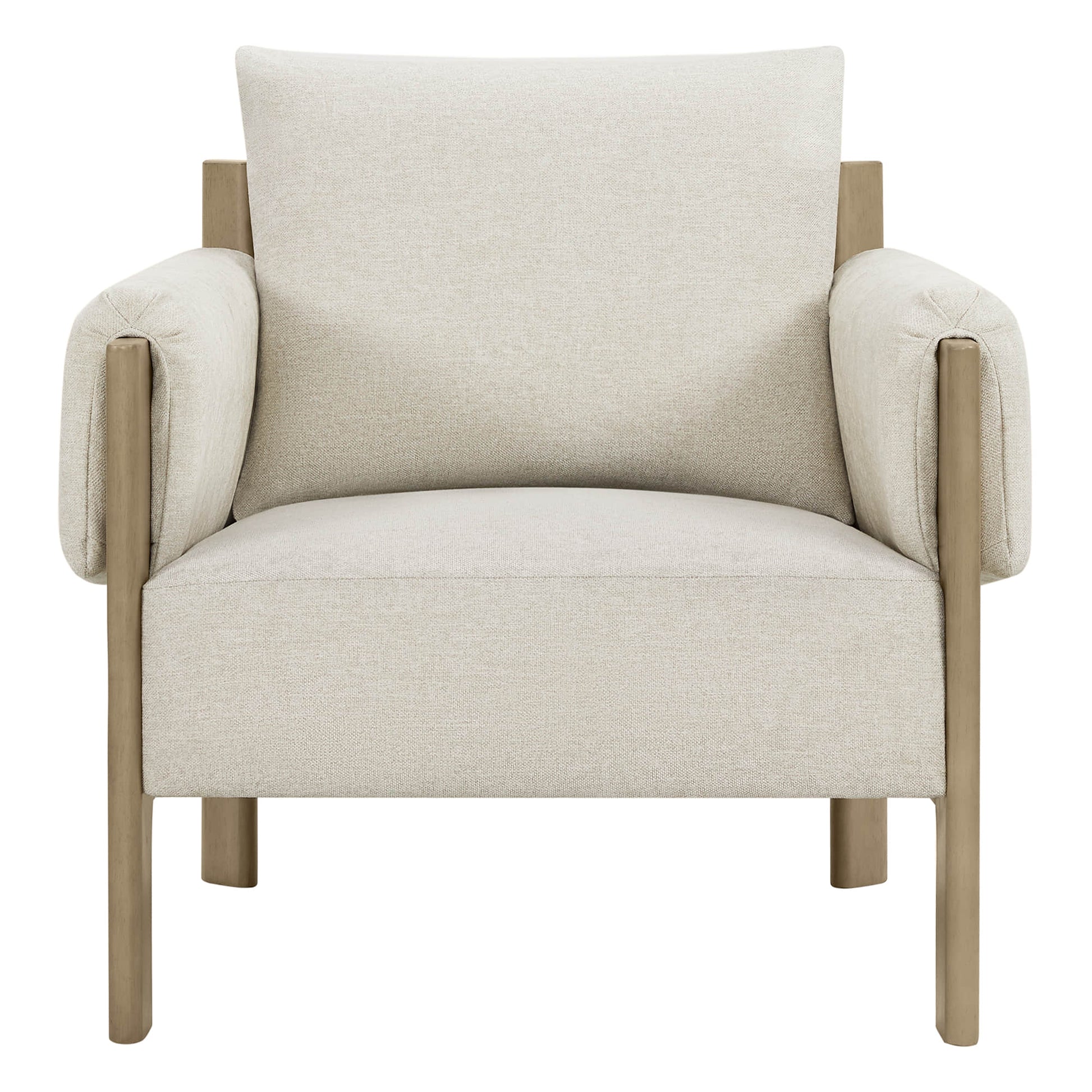 Harbor Accent Chair, a harmony of wood and soft upholstery, front view on a white background.